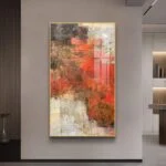 Modern abstract wall art with vibrant colors in a luxury home setting.