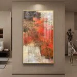 Modern abstract wall art with vibrant colors in a luxury home setting.
