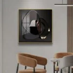 Modern abstract wall art with geometric shapes in a luxury interior setting.