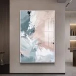 Modern abstract wall art with pastel colors in a luxury home setting.