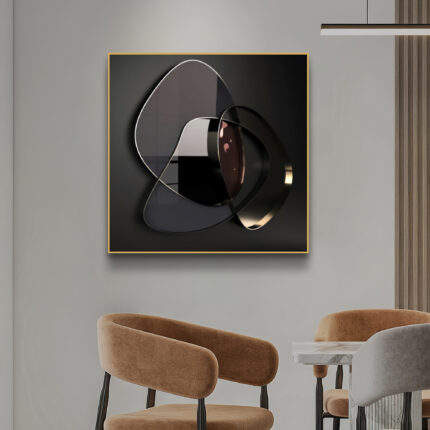 Obsidian Orbit – Modern Geometric Wall Art Frame 70x70cm – Crystal Porcelain With Sleek Gold Aluminium Frame