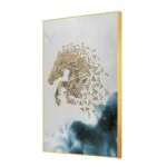 Modern geometric horse wall art with gold accents and abstract design.