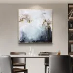 Modern abstract wall art in a luxury dining room setting.
