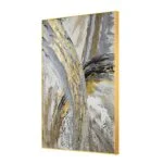 Modern abstract wall art with gold and gray tones in an aluminium frame.