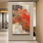 Modern abstract wall art with vibrant colors in a luxury home setting.