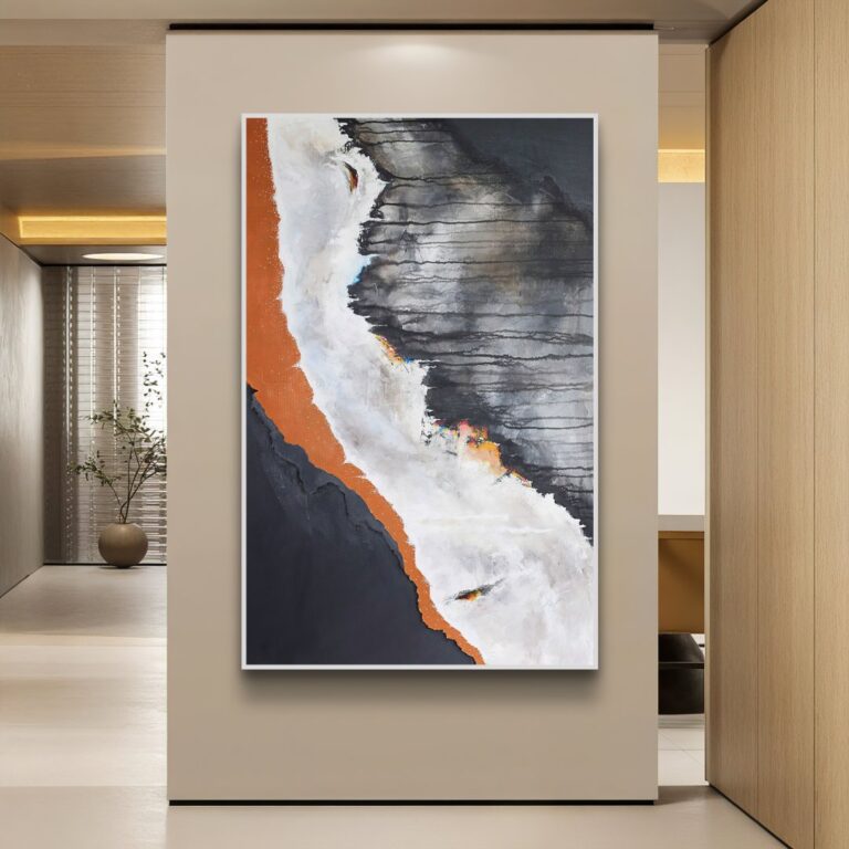 Modern abstract wall art with bold colors in a luxury home setting.