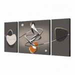 Modern abstract wall art triptych with geometric shapes and neutral tones.