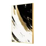 Modern black and gold abstract wall art with aluminium frame.