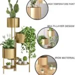 Gold multi-layer indoor planters with various plants, featuring high temperature paint and iron material.