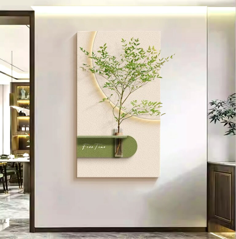Modern wall art with a minimalist tree design in a luxury home setting.