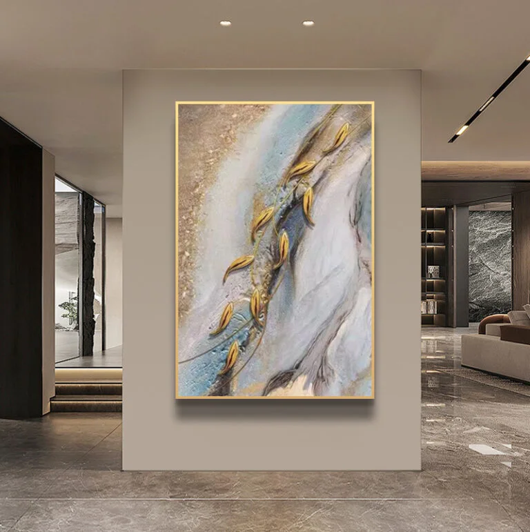 Modern luxury wall art with abstract design in a contemporary living room setting.