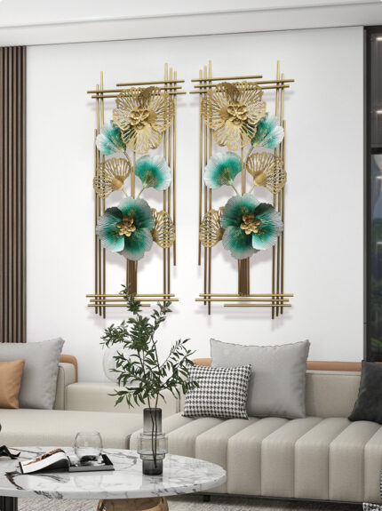 Elegant 3D Abstract Metal Wall Art Decor – Golden Floral Home Frame Set of 2x 85*35cm