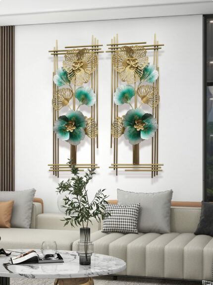 Elegant 3D Abstract Metal Wall Art Decor – Golden Floral Home Frame Set of 2x 85*35cm