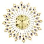 Luxury decorative wall clock with gold and blue accents, modern home decor.