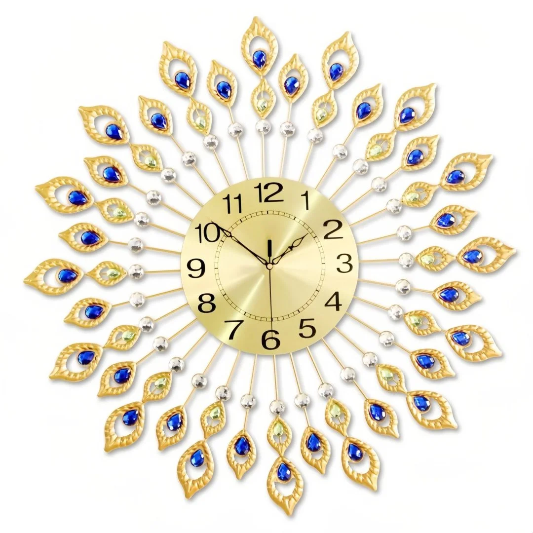 Luxury Decorative Wall Clock Luxury decorative wall clock with gold and blue accents, modern home decor.