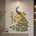 Modern luxury wall clock with peacock design, decorative wall art.