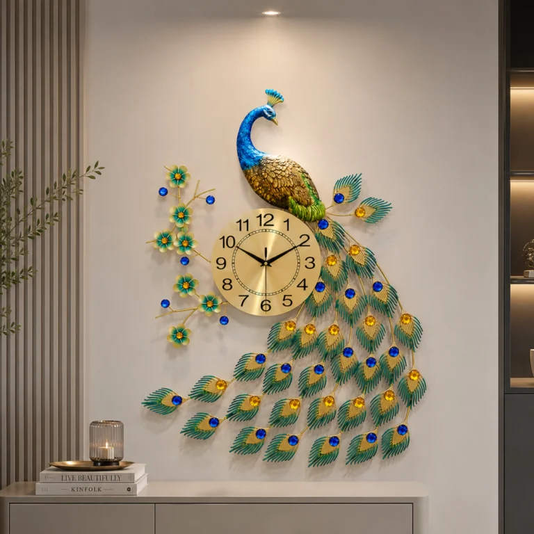 Modern decorative wall clock with peacock design, ideal for luxury home decor.