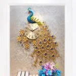 Luxury peacock wall clock with gold and blue accents, perfect for modern home decor.