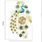 Luxury peacock wall clock with floral accents, modern home decor.