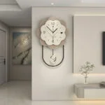 Modern luxury wall clock with unique design in a stylish living room setting.