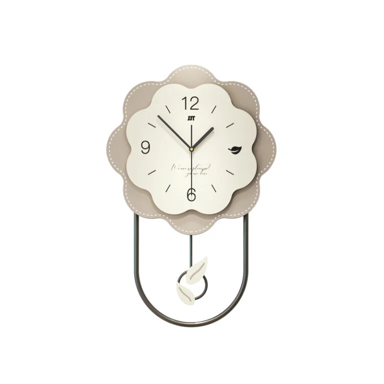 Modern decorative wall clock with unique flower design and pendulum, ideal for luxury home decor.