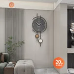 Modern luxury wall clock in a stylish living room setting.