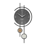 Modern decorative wall clock with geometric design and dual accents.