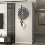 Modern luxury wall clock in a stylish living room setting.