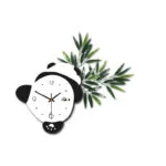 Panda-shaped wall clock with bamboo leaves, modern home decor.