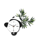 Modern decorative wall clock with panda design and green leaves, ideal for home decor.