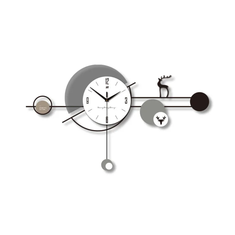 Modern decorative wall clock with geometric design and deer motif, perfect for luxury home decor.