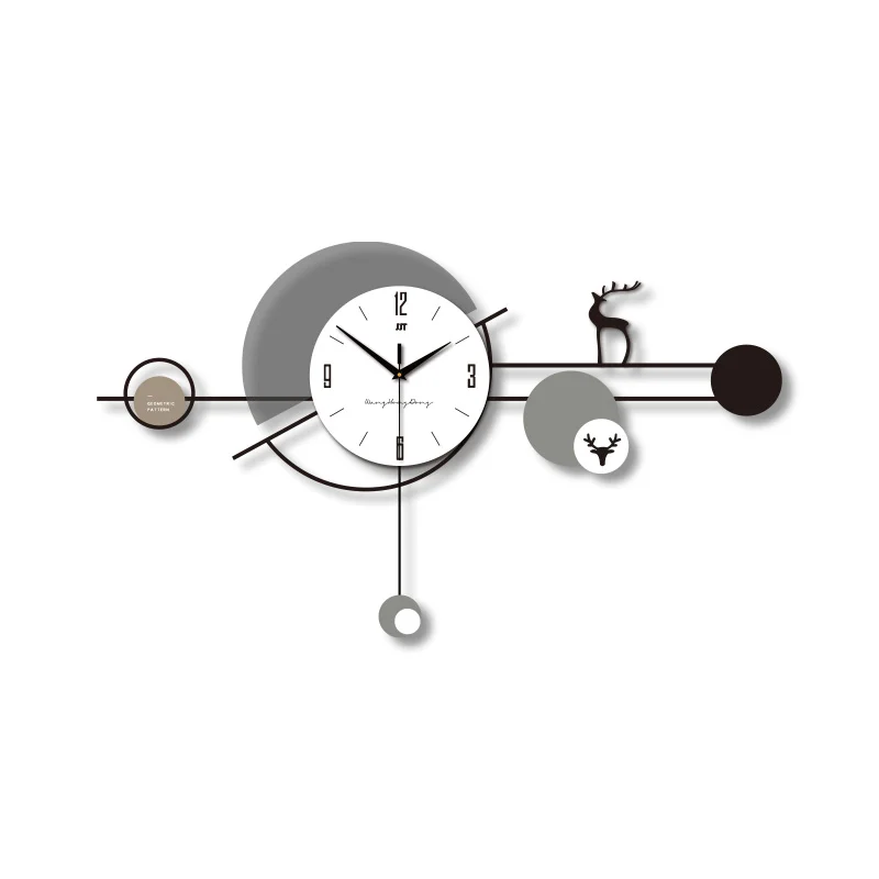 Modern Geometric Wall Clock with Deer Motif Modern decorative wall clock with geometric design and deer motif, perfect for luxury home decor.