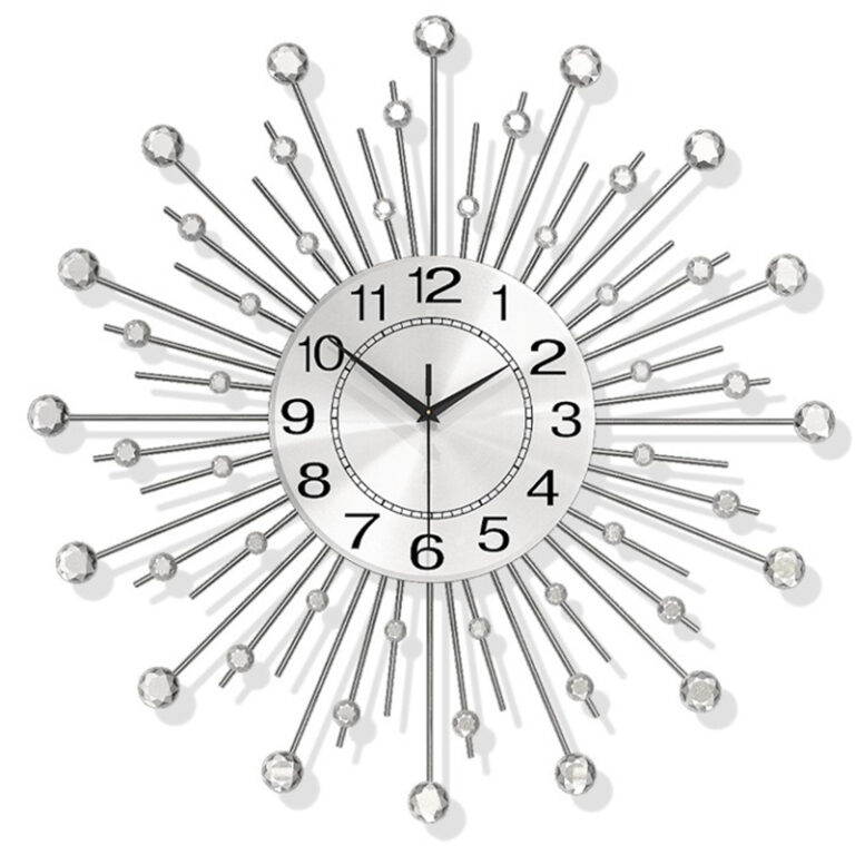 Modern luxury wall clock with crystal accents and sleek design.
