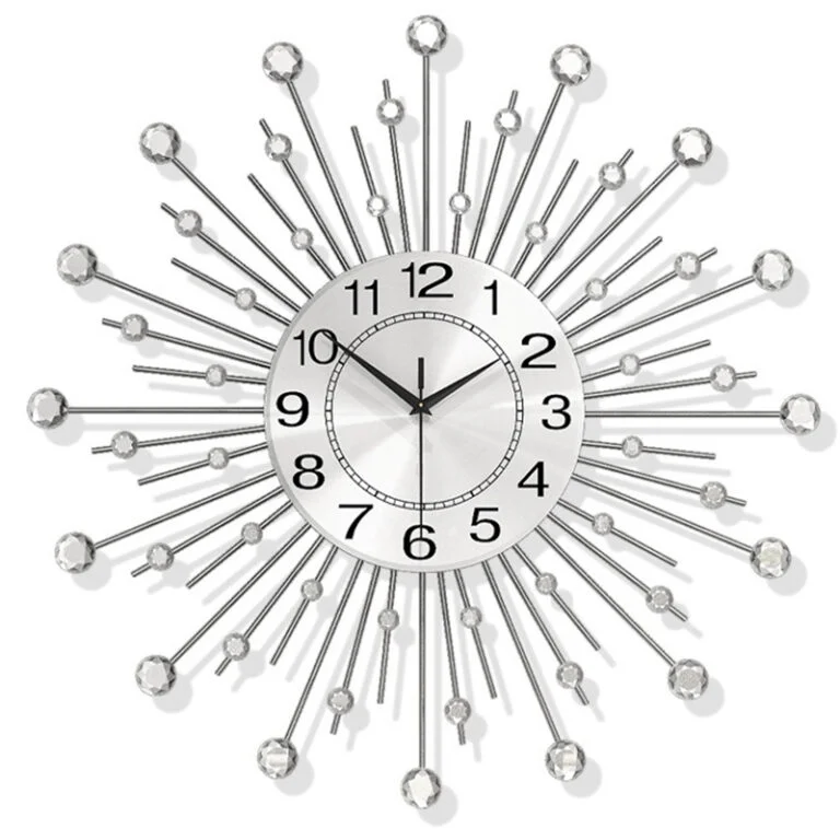 Modern luxury wall clock with crystal accents and sleek design.