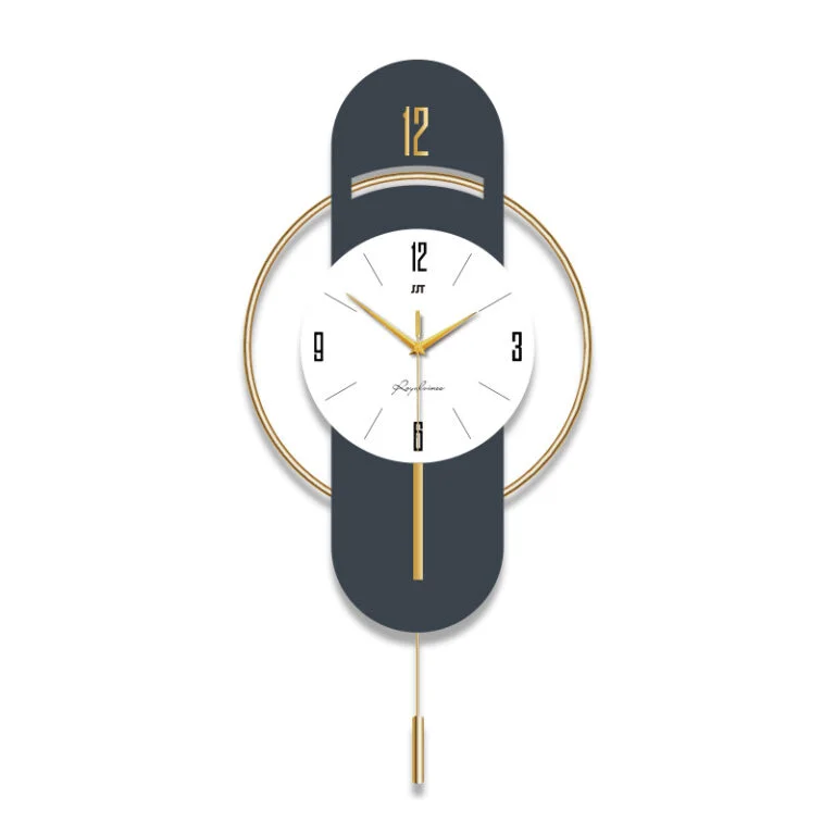 Modern luxury wall clock with gold accents and sleek design.