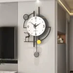 Modern decorative wall clock with geometric design in a stylish living room.