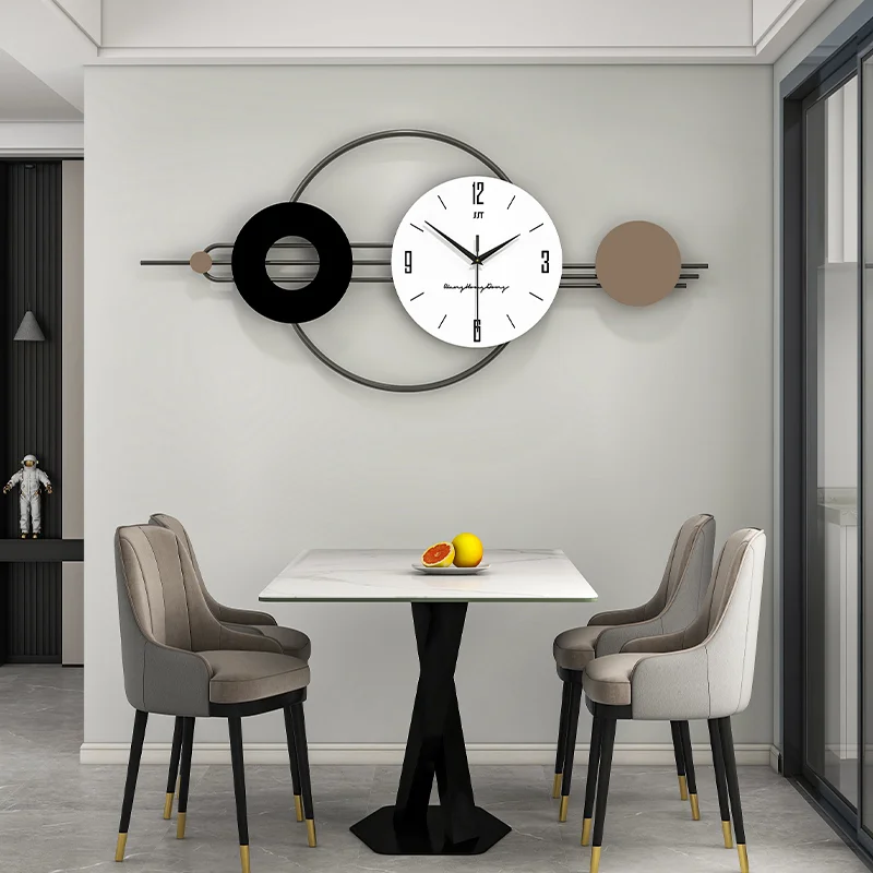 Modern Dining Decor with Wall Clock Modern dining area with a decorative wall clock and elegant chairs.