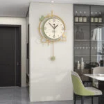 Modern luxury wall clock with gold accents in a stylish home interior.