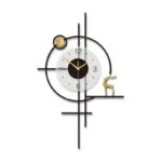 Modern decorative wall clock with geometric design and gold accents.