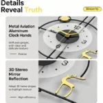 Modern wall clock with metal aviation aluminum hands and 3D stereo mirror reflection.