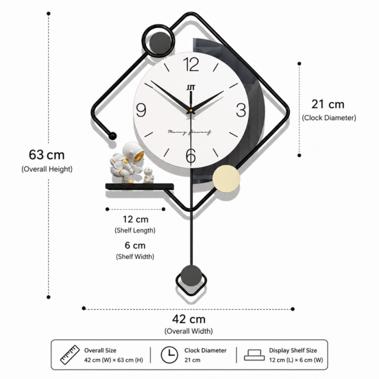 Modern decorative wall clock with geometric design and floral accents, ideal for luxury home decor.