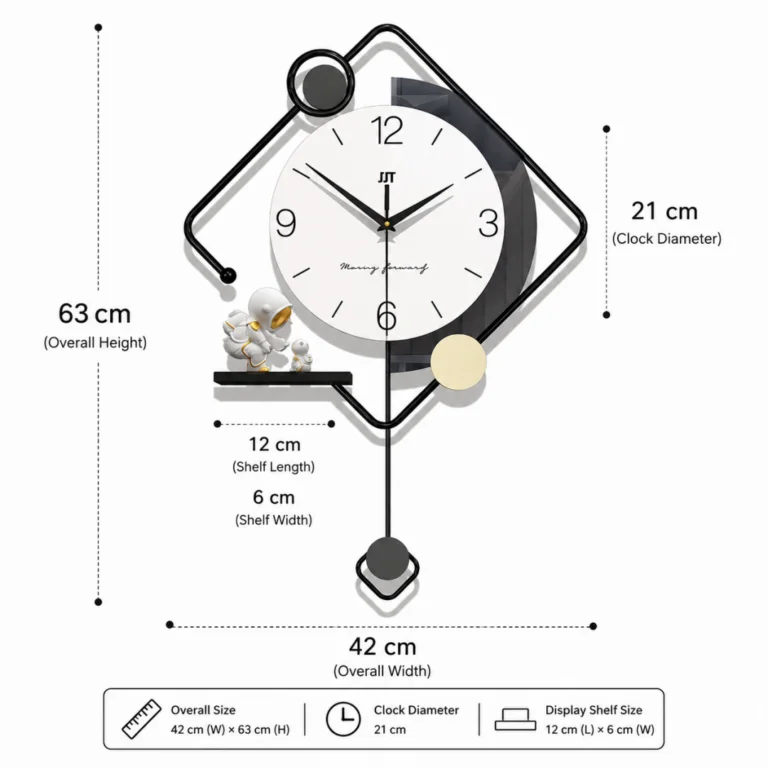 Modern decorative wall clock with geometric design and floral accents, ideal for luxury home decor.