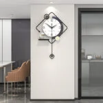 Modern wall clock with geometric design and decorative accents in a luxury home setting.