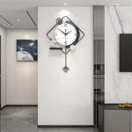Modern decorative wall clock in a luxury home interior setting.