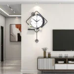 Modern decorative wall clock in a stylish living room with contemporary decor.