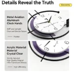Modern wall clock with metal aviation aluminum hands and acrylic crystal clear material.
