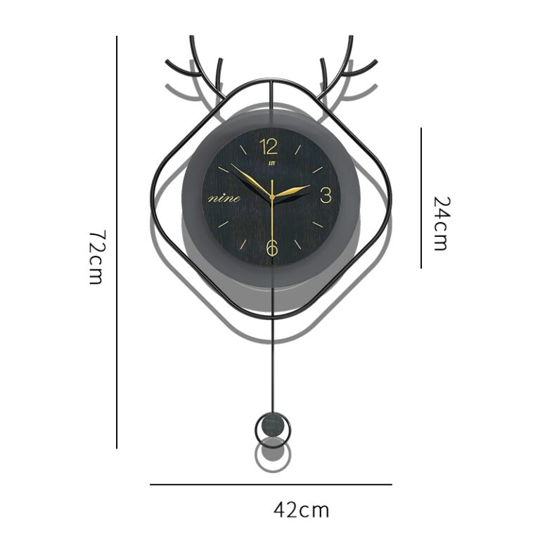 Modern decorative wall clock with antler design and pendulum, ideal for luxury home decor.