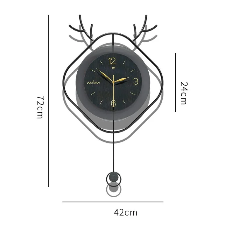 Modern decorative wall clock with antler design and pendulum, ideal for luxury home decor.