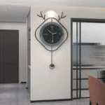 Modern decorative wall clock with unique design in a contemporary home setting.