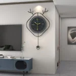 Modern decorative wall clock with unique design in a stylish living room.